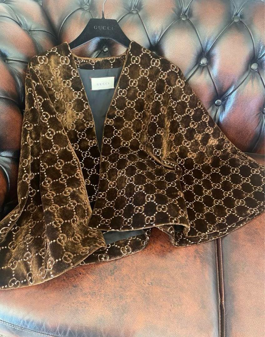 GUCCI ブラウン ベルベット ケープ 正規品 未使用 自宅保管品