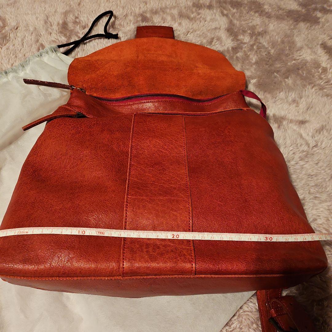 ハル☆　リュック　muku オレンジレザーフラップバッグ