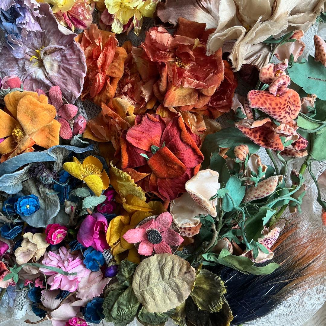 ２：フランスアンティーク　枯れた布花　パーツ　ブロカント　ハンドメイド素材