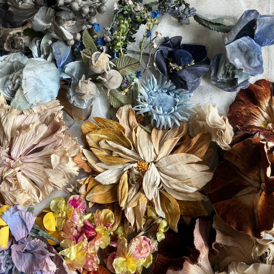 ２：フランスアンティーク　枯れた布花　パーツ　ブロカント　ハンドメイド素材