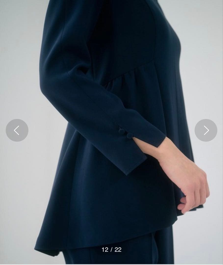 美品♡ANAYI ストレッチクロスペプラム ブラウス ネイビー M