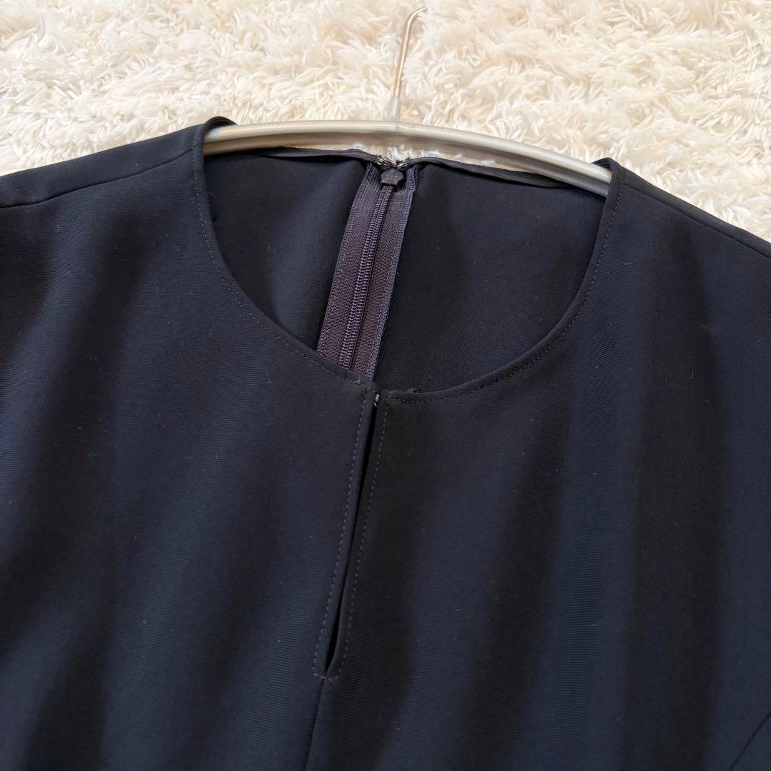 美品♡ANAYI ストレッチクロスペプラム ブラウス ネイビー M