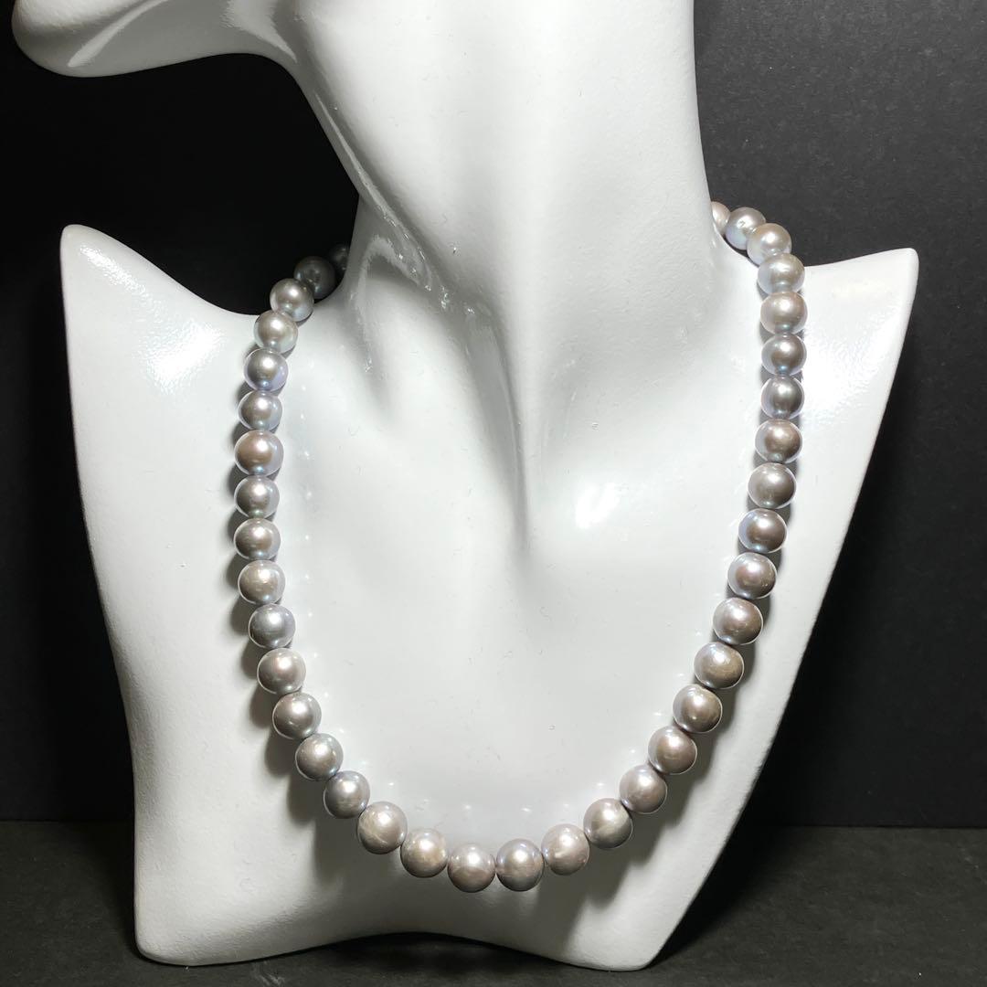 大粒✨ 本真珠 パール ネックレス ライトグレー 10.0-10.5mm 箱付き