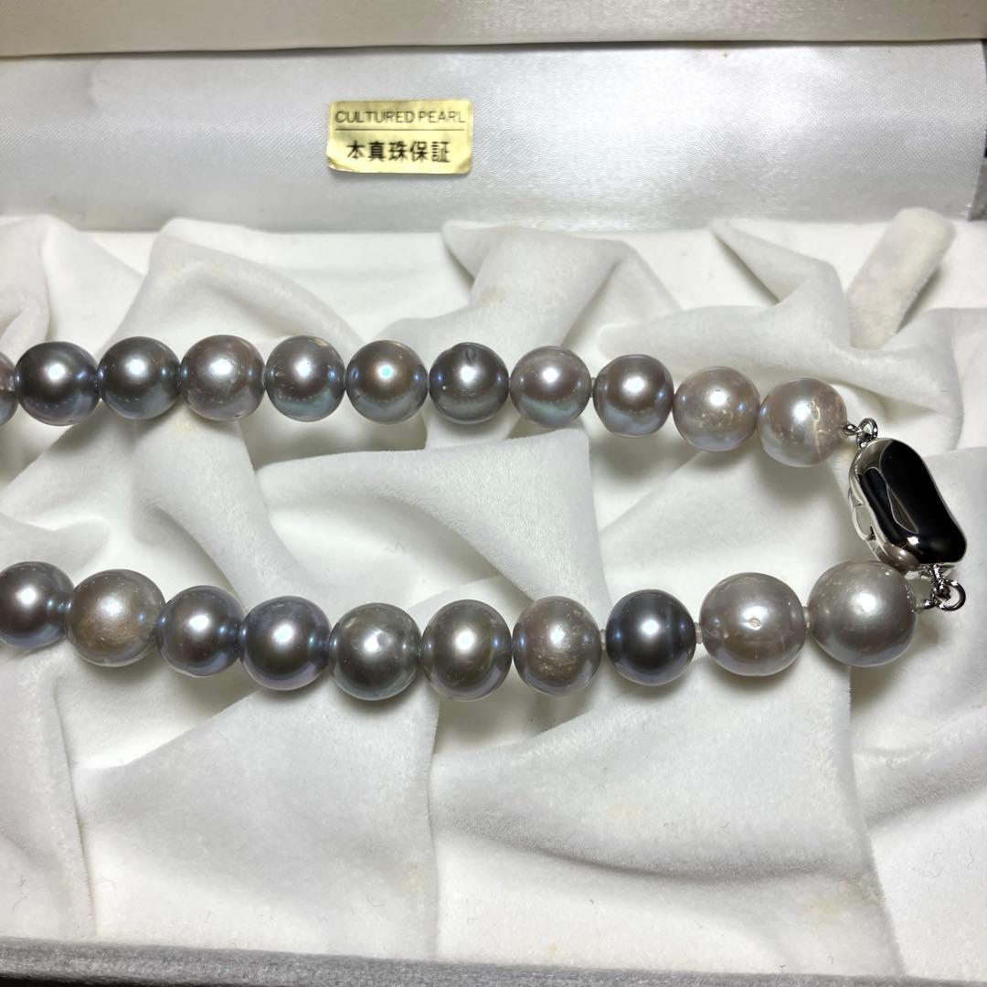 大粒✨ 本真珠 パール ネックレス ライトグレー 10.0-10.5mm 箱付き