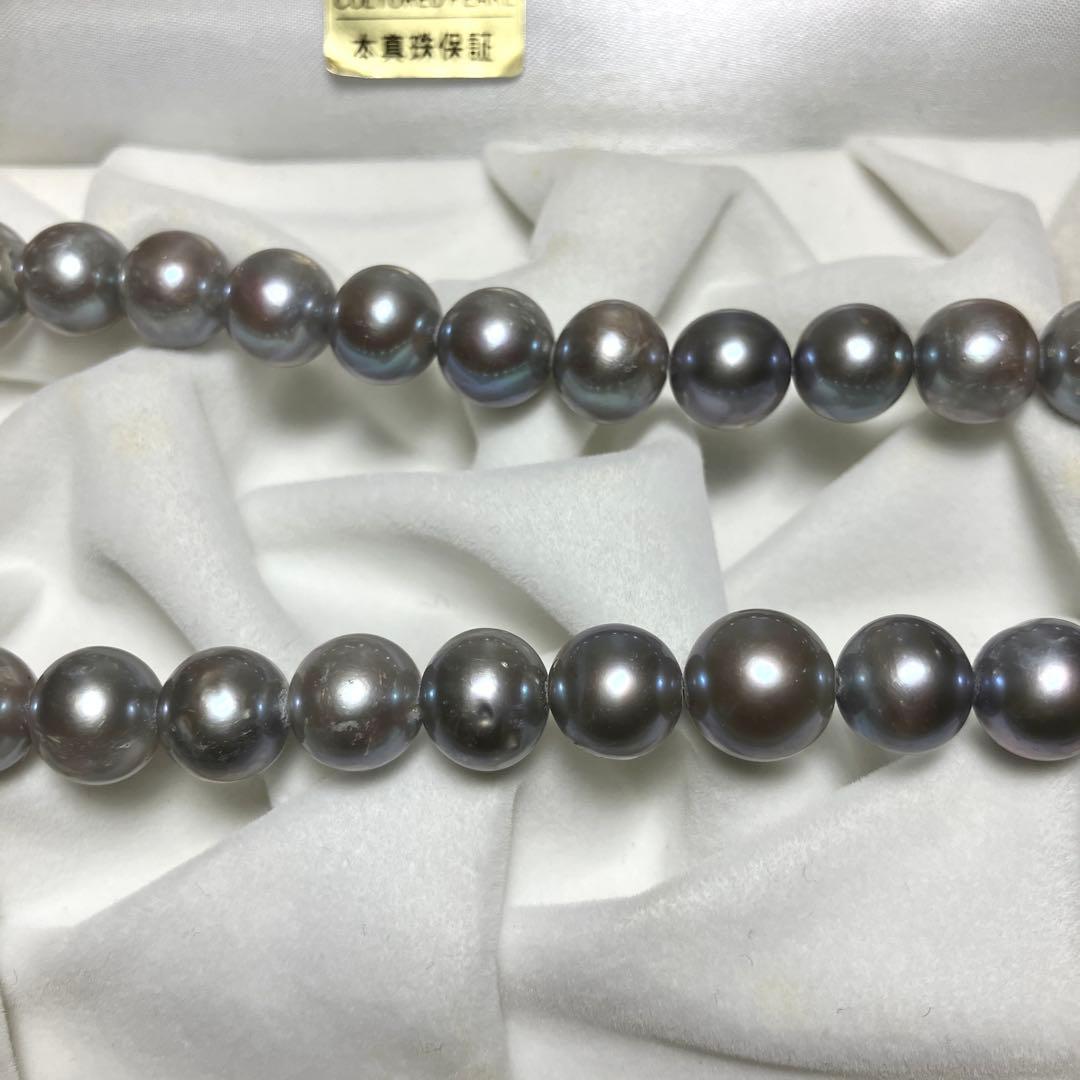大粒✨ 本真珠 パール ネックレス ライトグレー 10.0-10.5mm 箱付き
