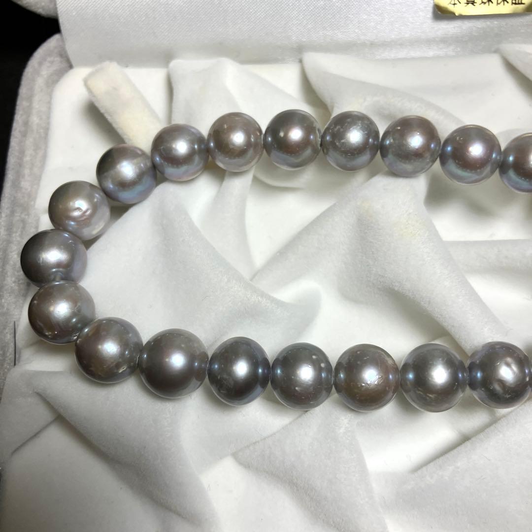 大粒✨ 本真珠 パール ネックレス ライトグレー 10.0-10.5mm 箱付き