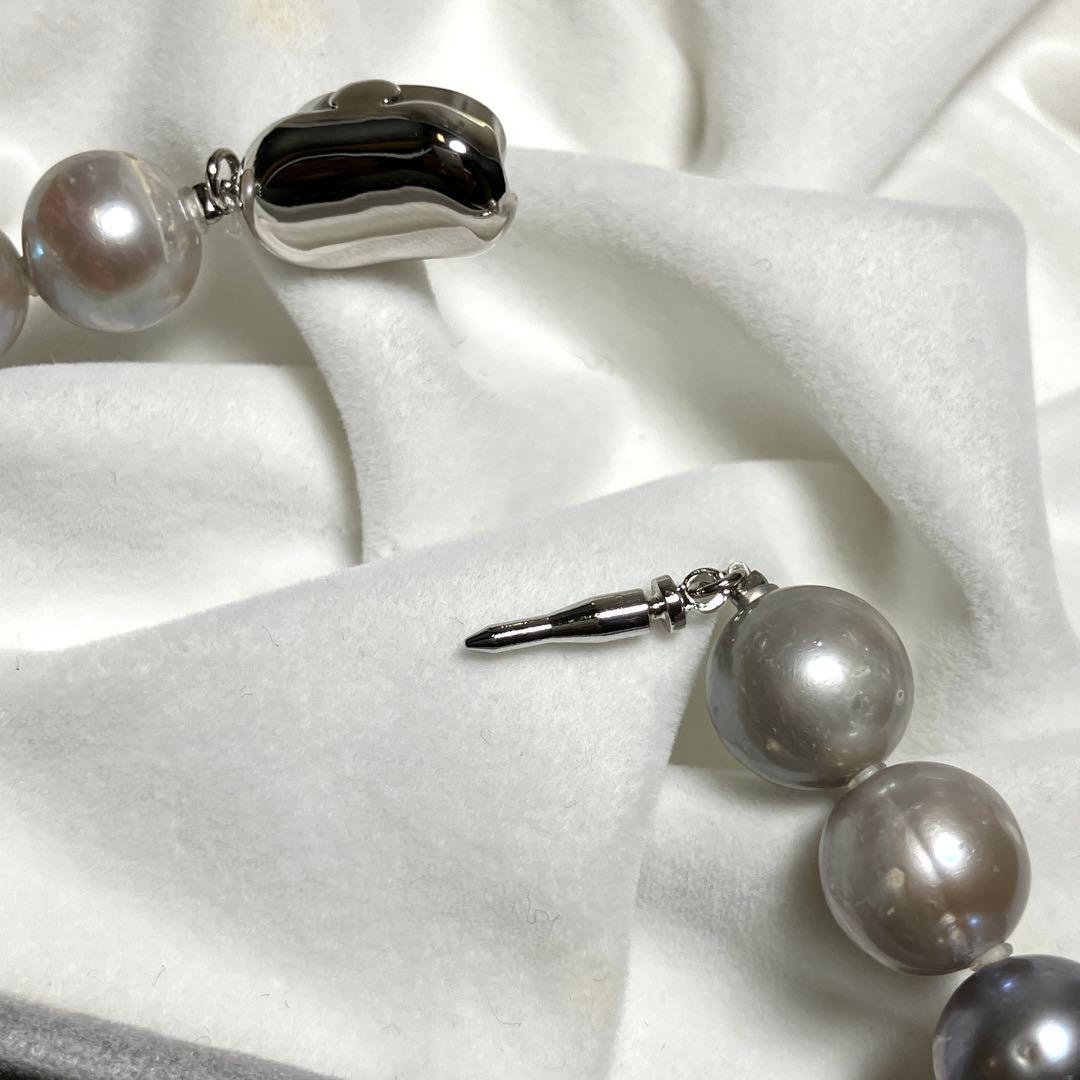 大粒✨ 本真珠 パール ネックレス ライトグレー 10.0-10.5mm 箱付き