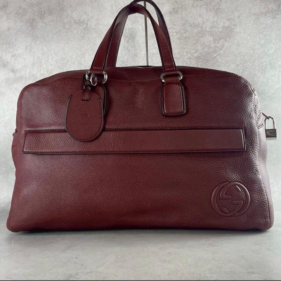 【美品 現行】グッチ ボストンバッグ 2way ソーホー エンボス ロゴ レザー