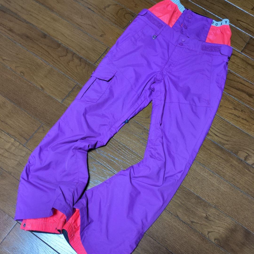 【美品】ROXY　スノボウェア　上下セット　Ｓ　総柄　　カラフル　ロゴ　パープル