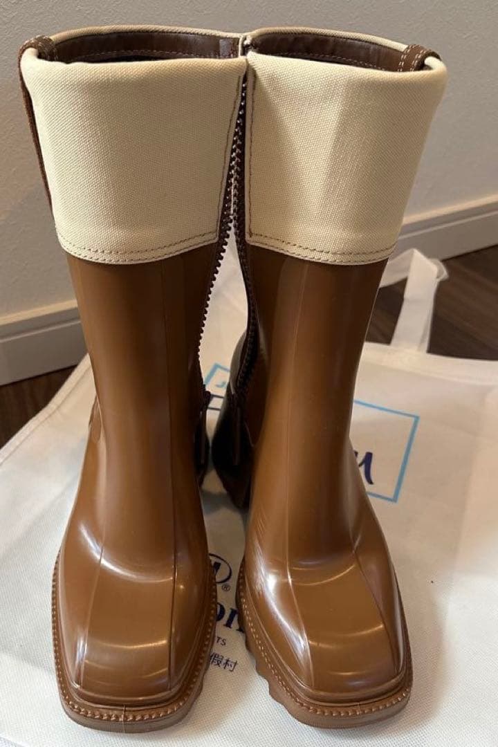 数回着用のみ♪ Chloe PVC キャンバスレインブーツ　ブラウン　晴雨兼用