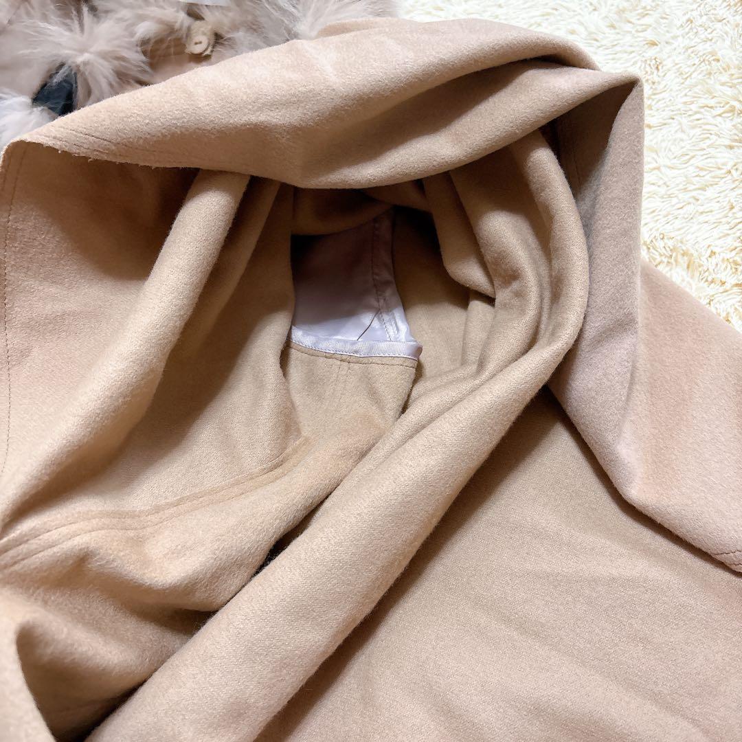 【入手困難】ランバン ポンチョ フォックスファー リボン ベージュ ウール