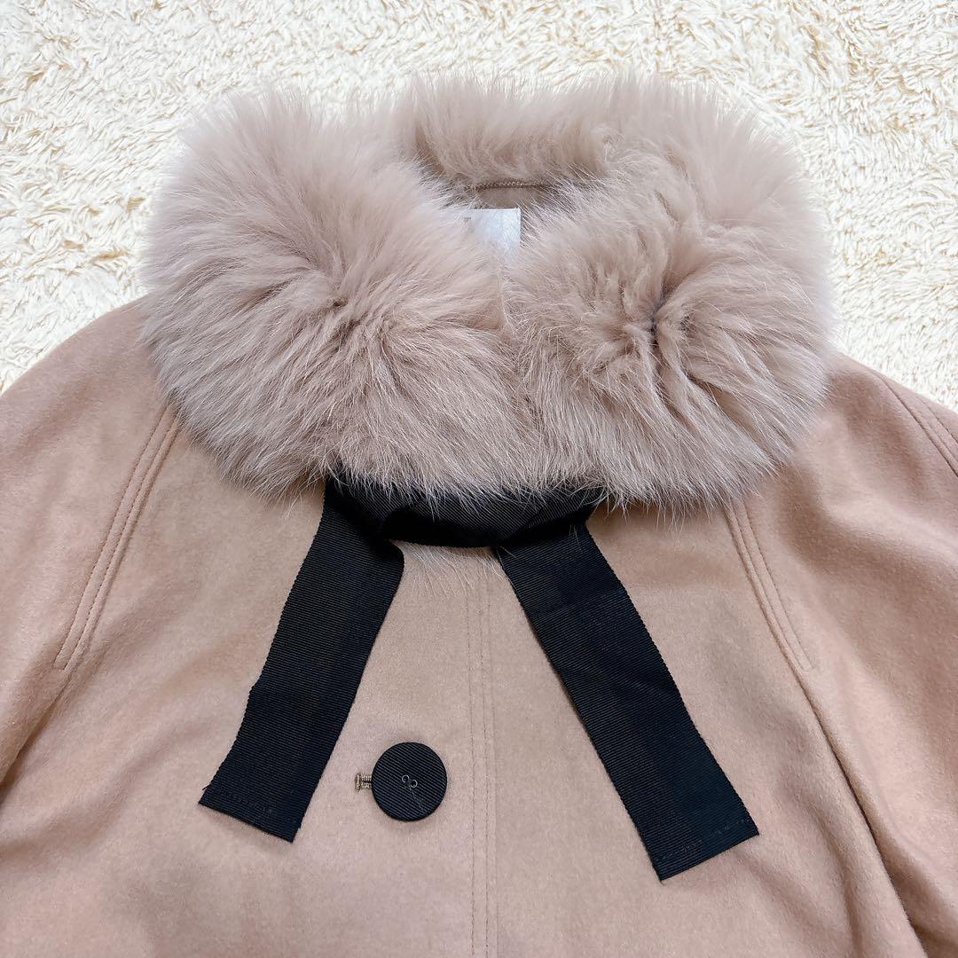 【入手困難】ランバン ポンチョ フォックスファー リボン ベージュ ウール