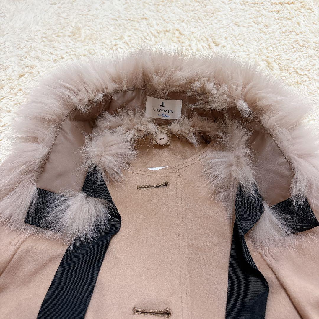 【入手困難】ランバン ポンチョ フォックスファー リボン ベージュ ウール