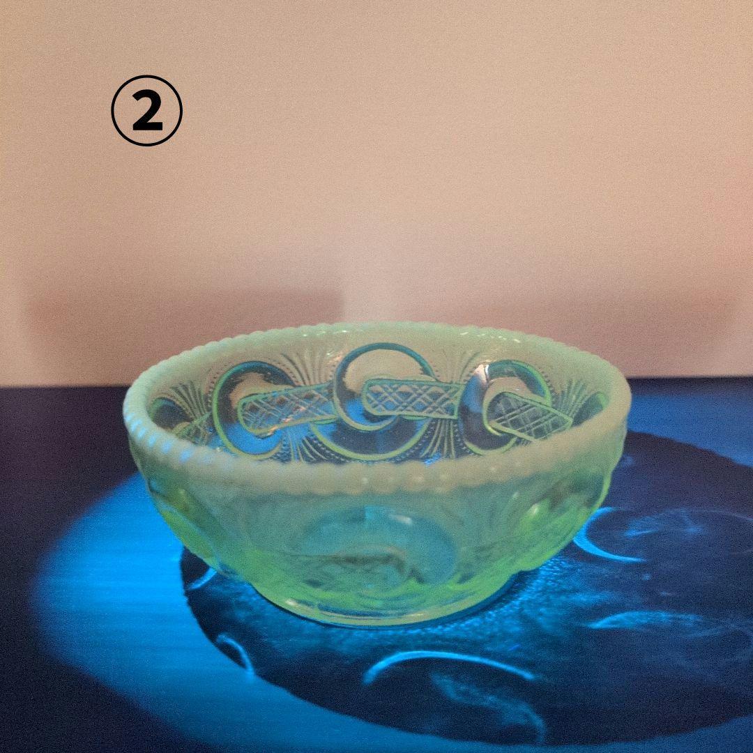 最終値下げ　ウランガラス　渦つなぎ紋　鉢　3客