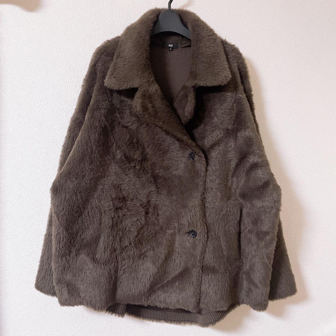美品　PLST フェザーヤーンニットコート　ブラウン　S