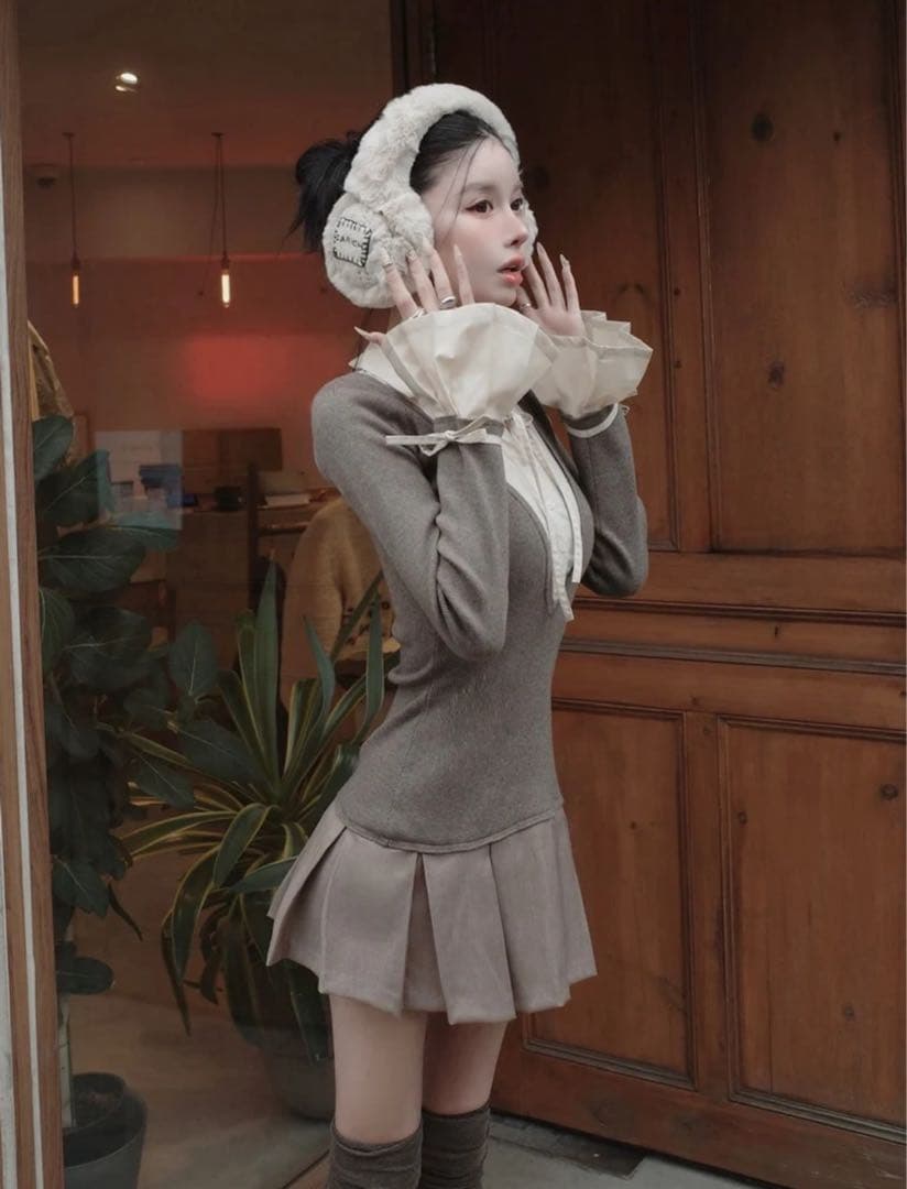 Darich シャツドッキングプリーツミニワンピース moc