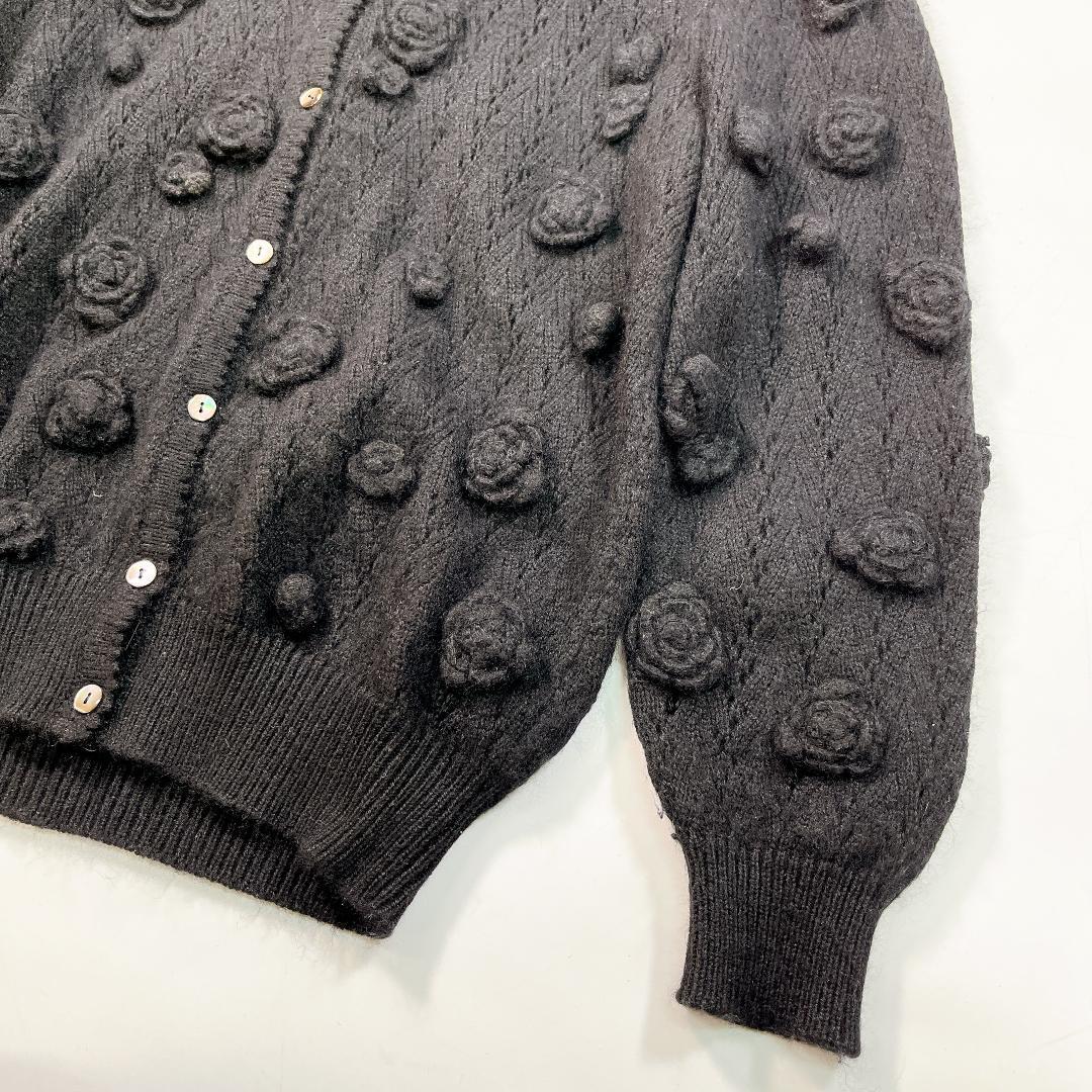 INGEBORG インゲボルグ 透かし編み カーディガン 黒 花モチーフ