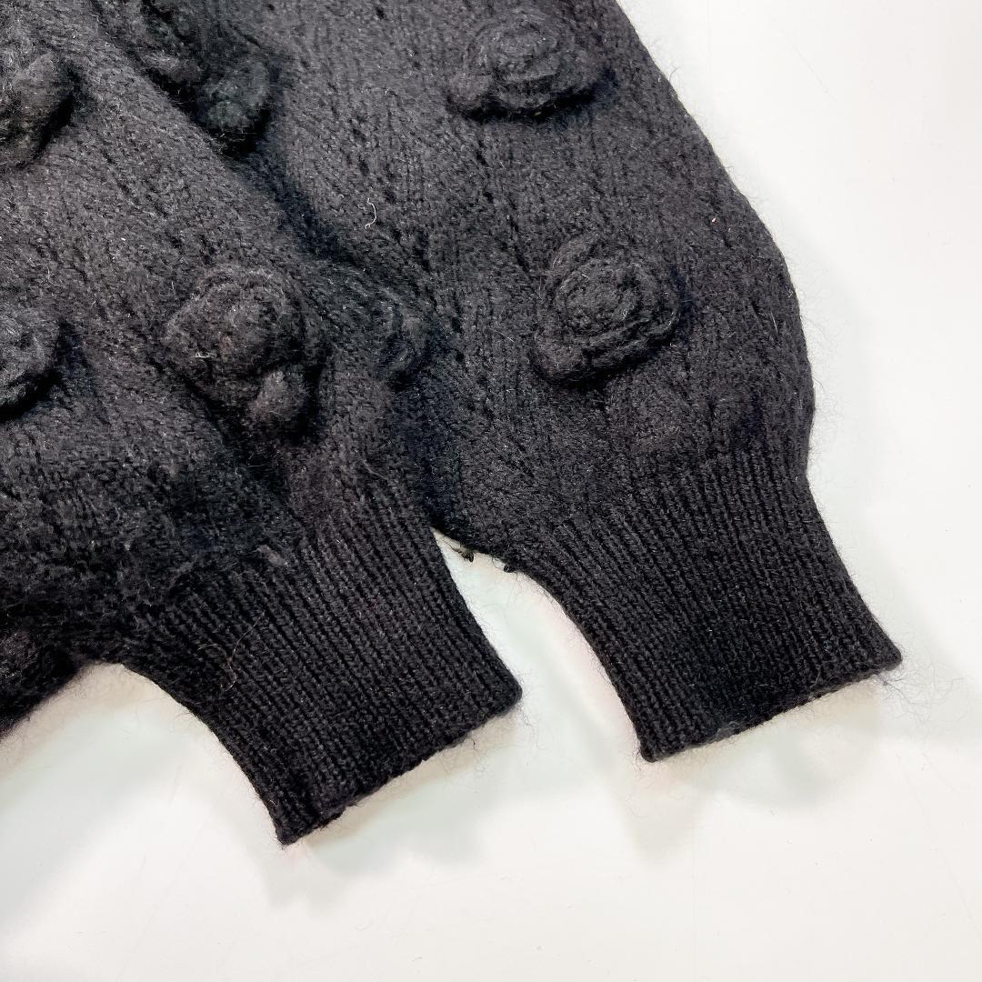 INGEBORG インゲボルグ 透かし編み カーディガン 黒 花モチーフ