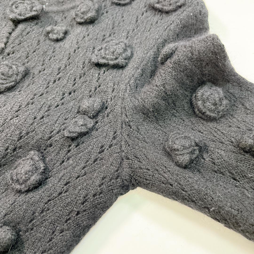 INGEBORG インゲボルグ 透かし編み カーディガン 黒 花モチーフ