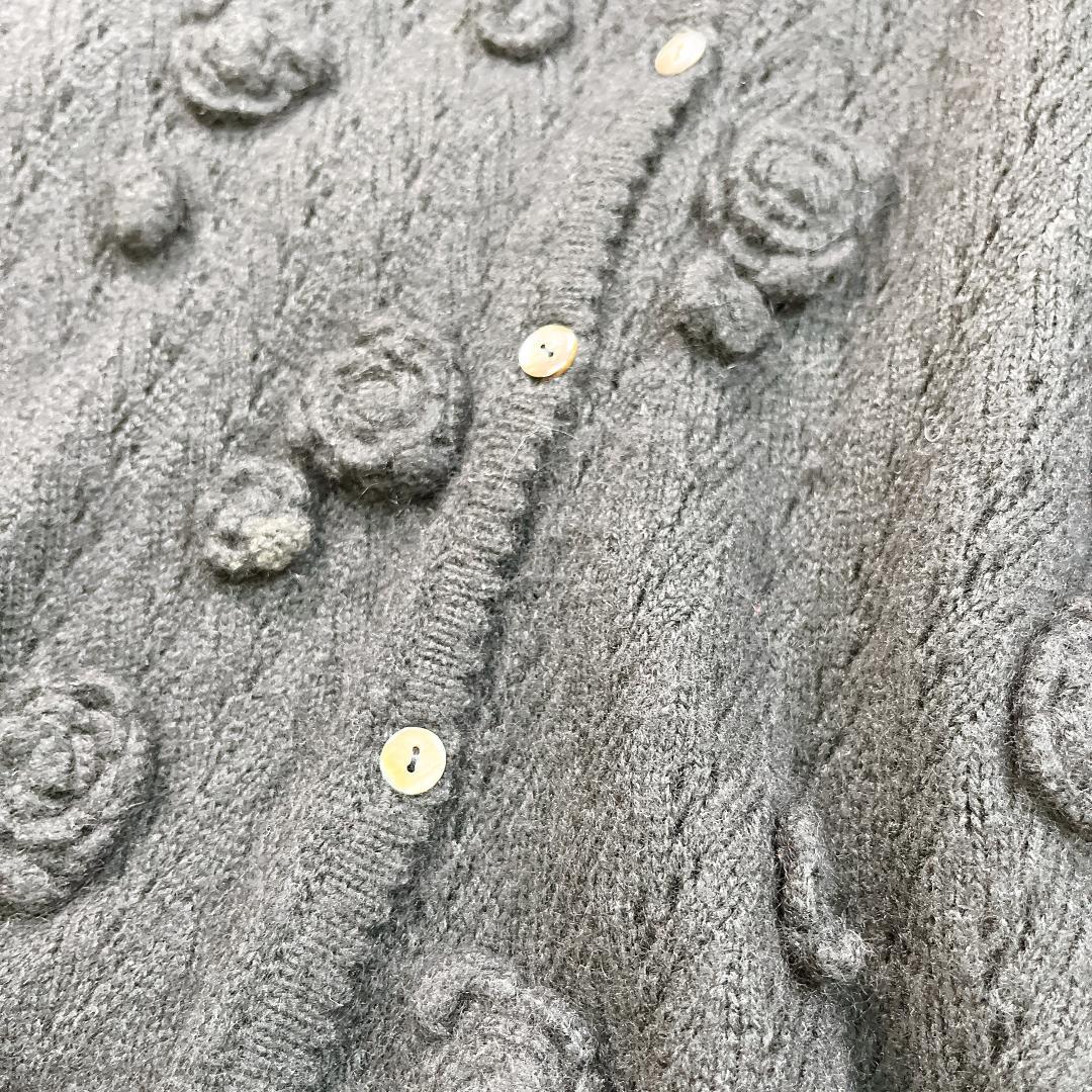 INGEBORG インゲボルグ 透かし編み カーディガン 黒 花モチーフ