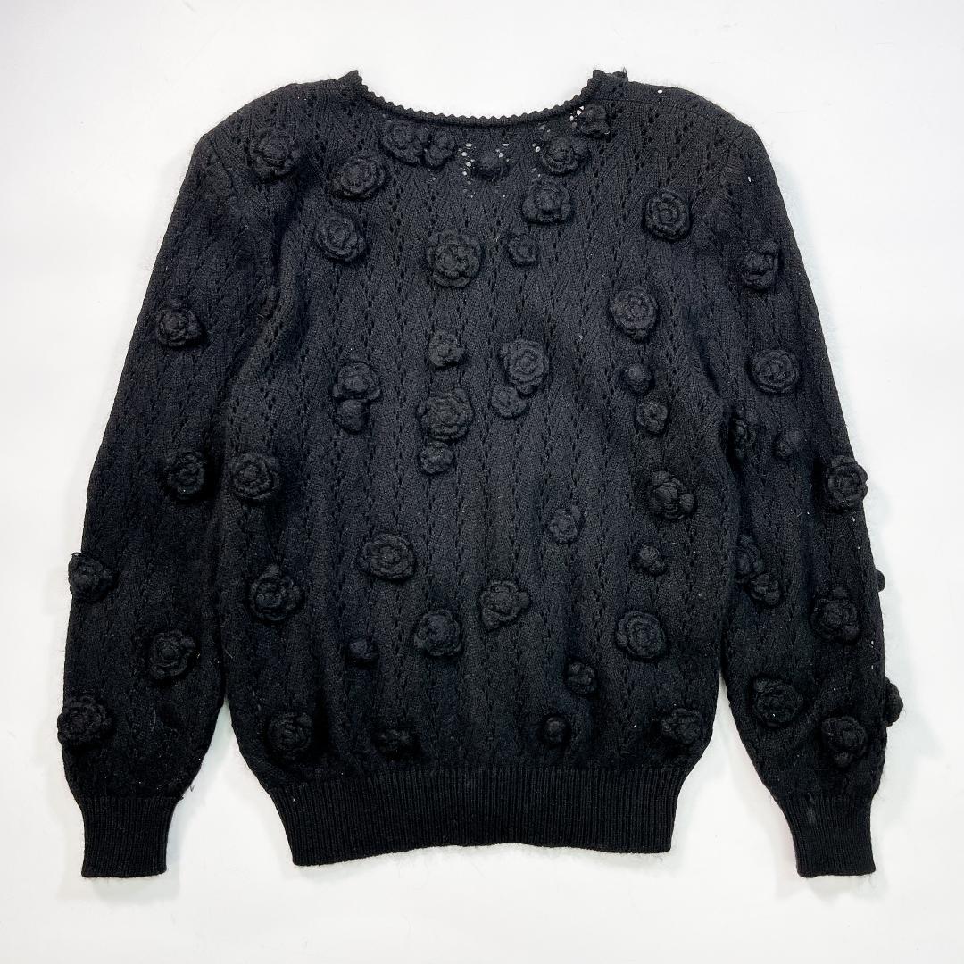 INGEBORG インゲボルグ 透かし編み カーディガン 黒 花モチーフ