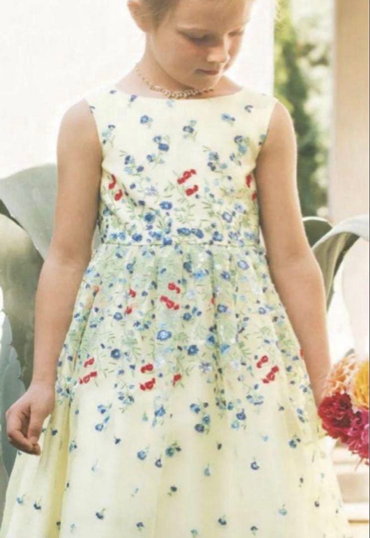 【fine】バンビーニ ドレス ワンピース 花柄 刺繍 黄色 ノースリーブ