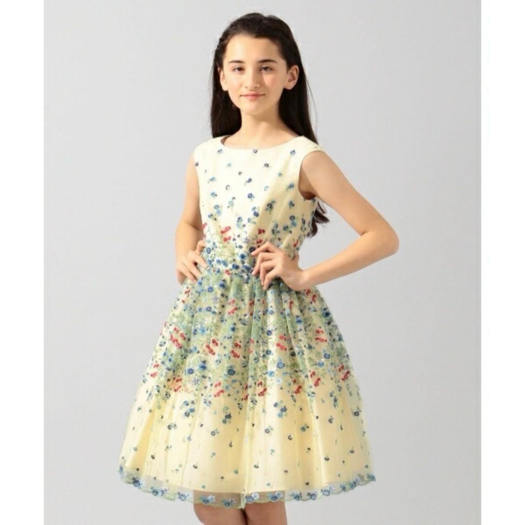 【fine】バンビーニ ドレス ワンピース 花柄 刺繍 黄色 ノースリーブ