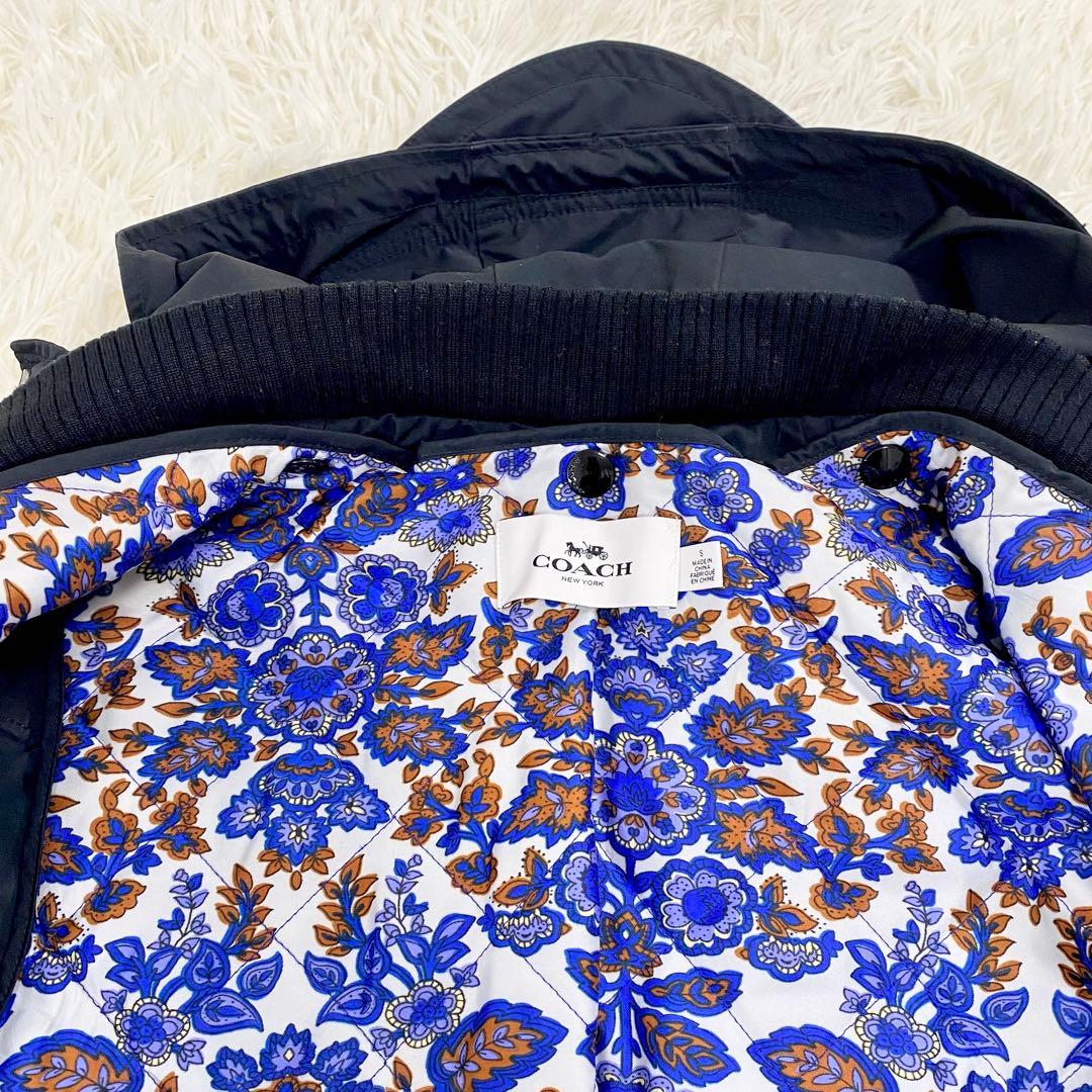 美品　コーチ　コート　中綿　ライナー　花柄　ウール　レザー　ブラック　35015