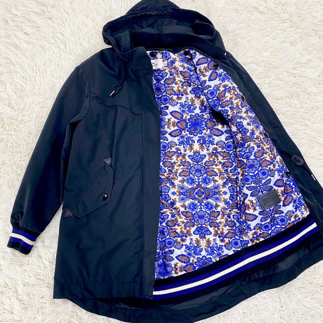 美品　コーチ　コート　中綿　ライナー　花柄　ウール　レザー　ブラック　35015