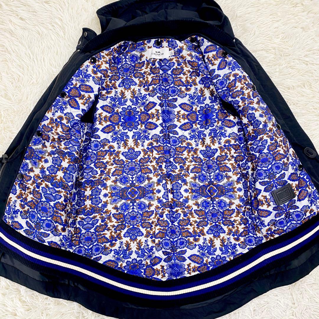 美品　コーチ　コート　中綿　ライナー　花柄　ウール　レザー　ブラック　35015