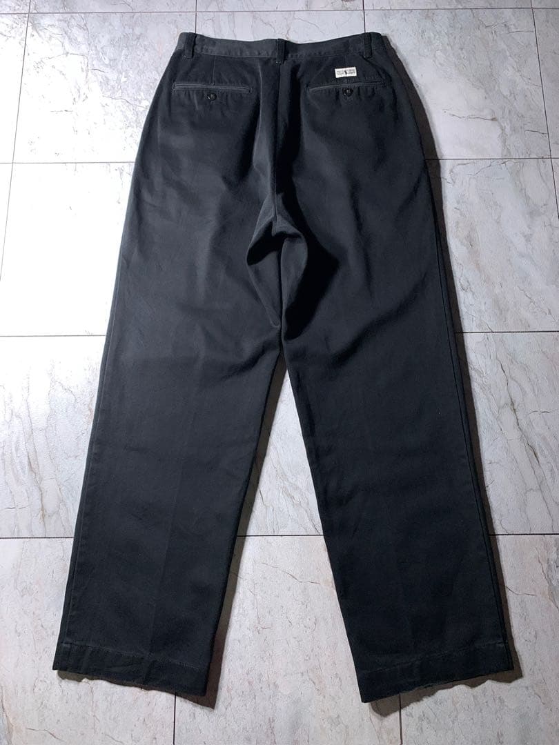 90s ラルフローレン 2タック ワイド ポロチノ パンツ ブラック W30