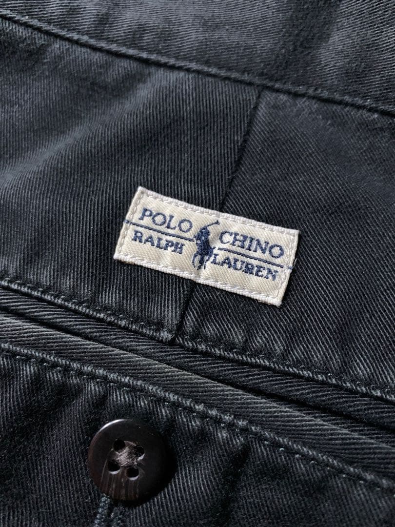 90s ラルフローレン 2タック ワイド ポロチノ パンツ ブラック W30