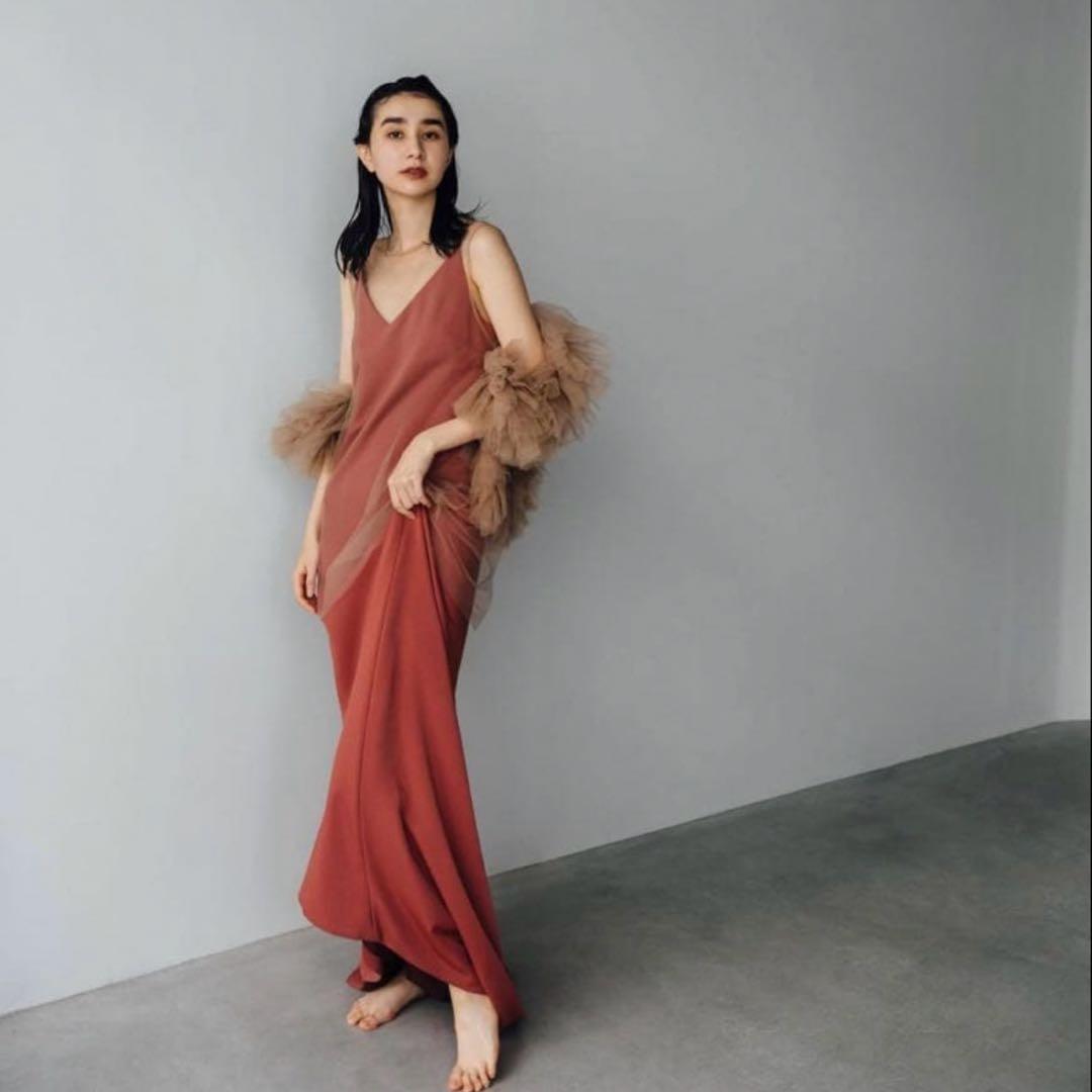 カラードレスチュールテラコッタニュアンス　キャミドレス　二次会パーティードレス