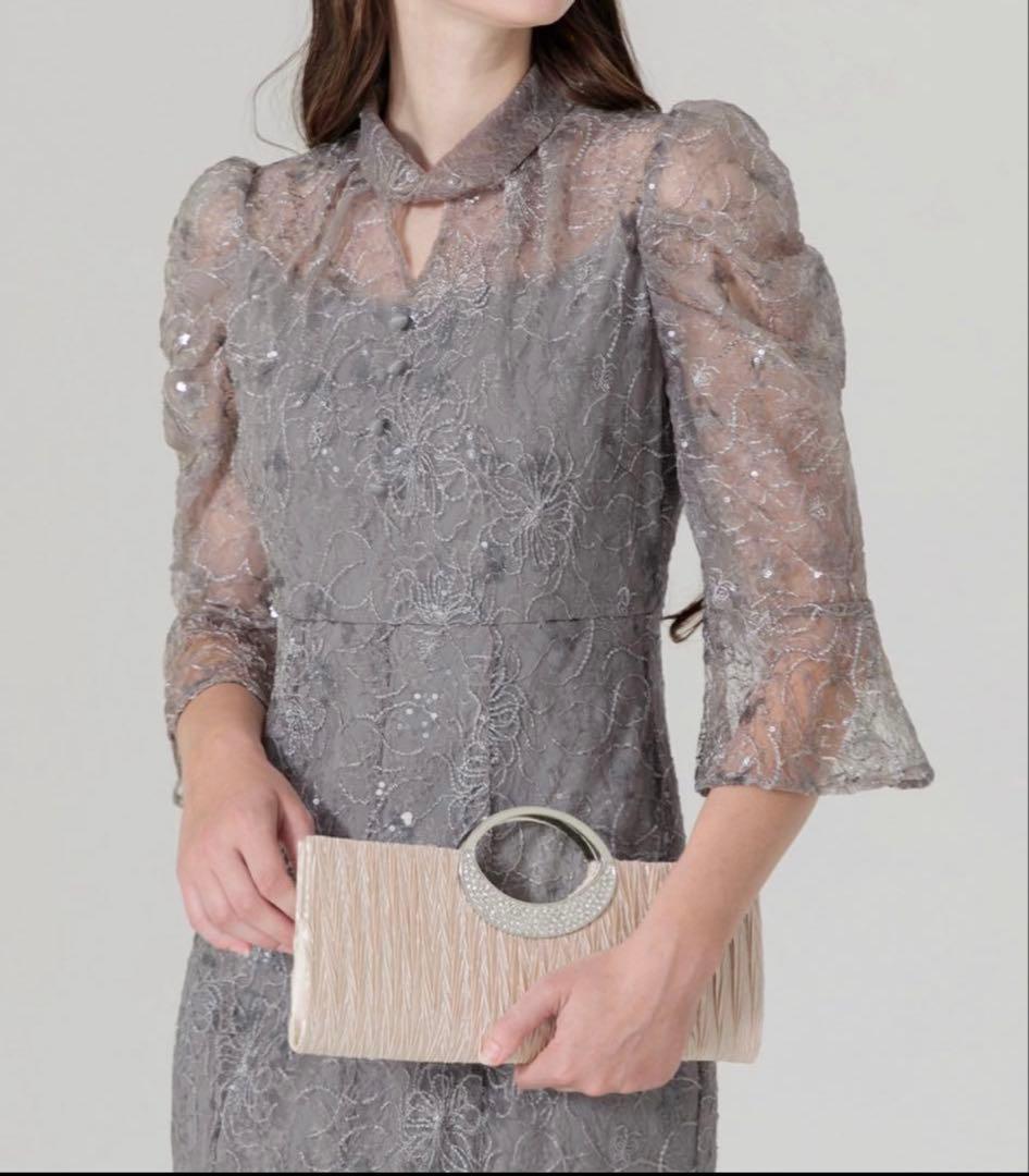 lejaスパンコール花柄刺繍ソフトパフスリーブマーメイドラインドレスワンピース