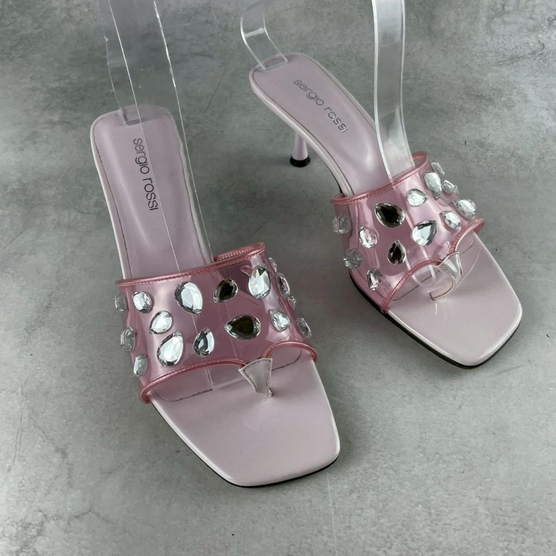 定価12万✨セルジオロッシ 2001年復刻ミュールサンダル ピンク×クォーツォ