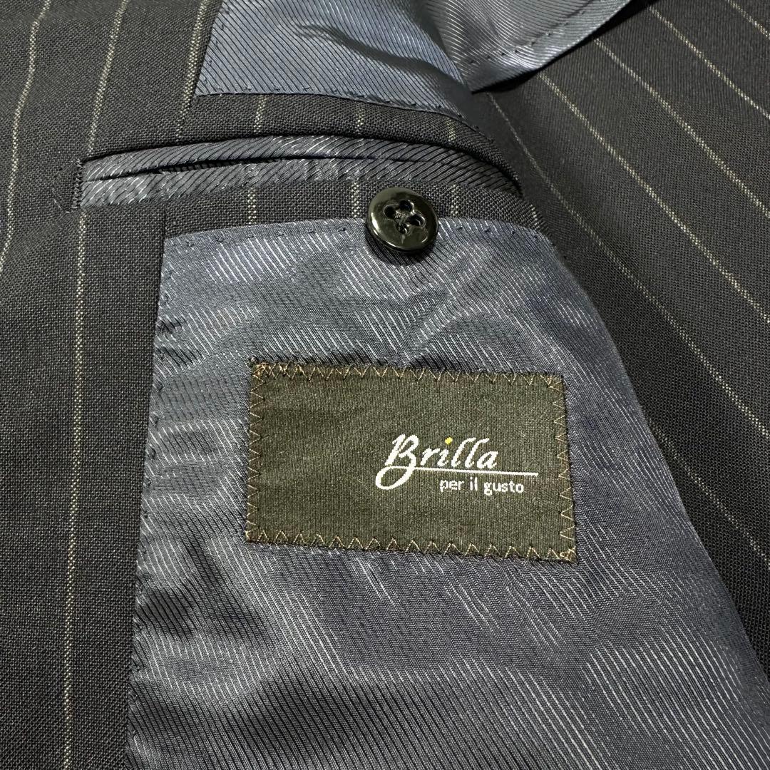 極美品◎ブリッラ ワイドストライプ ウールテーラードジャケット 本切羽 紺 44