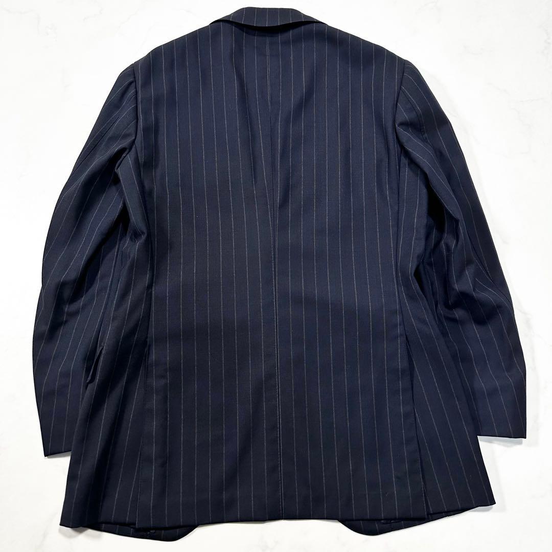 極美品◎ブリッラ ワイドストライプ ウールテーラードジャケット 本切羽 紺 44