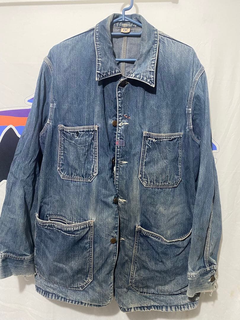 サ*シ様 最高のヤレ古着デニムカバーオール L〜XLバイカービンテージチョッパー