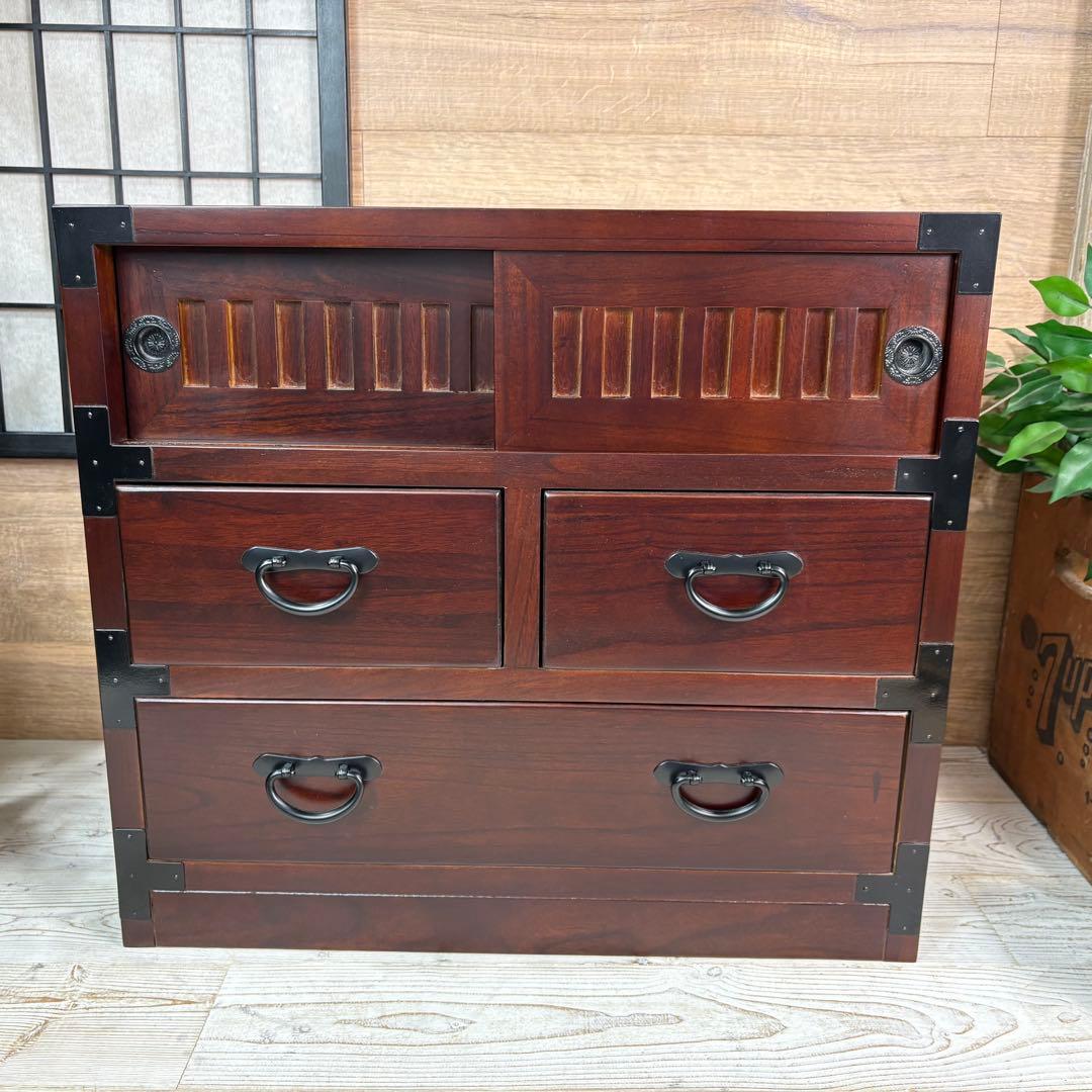 訳あり品！【115】民芸木製桐材天然無垢和箪笥引き戸付き収納家具和タンス飾り棚
