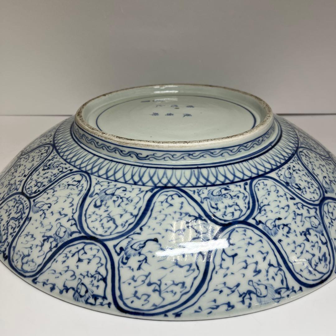 江戸中後期　古伊万里　極美品　染付鳳凰文大皿　約46.5㎝東Y7-1212☆2F