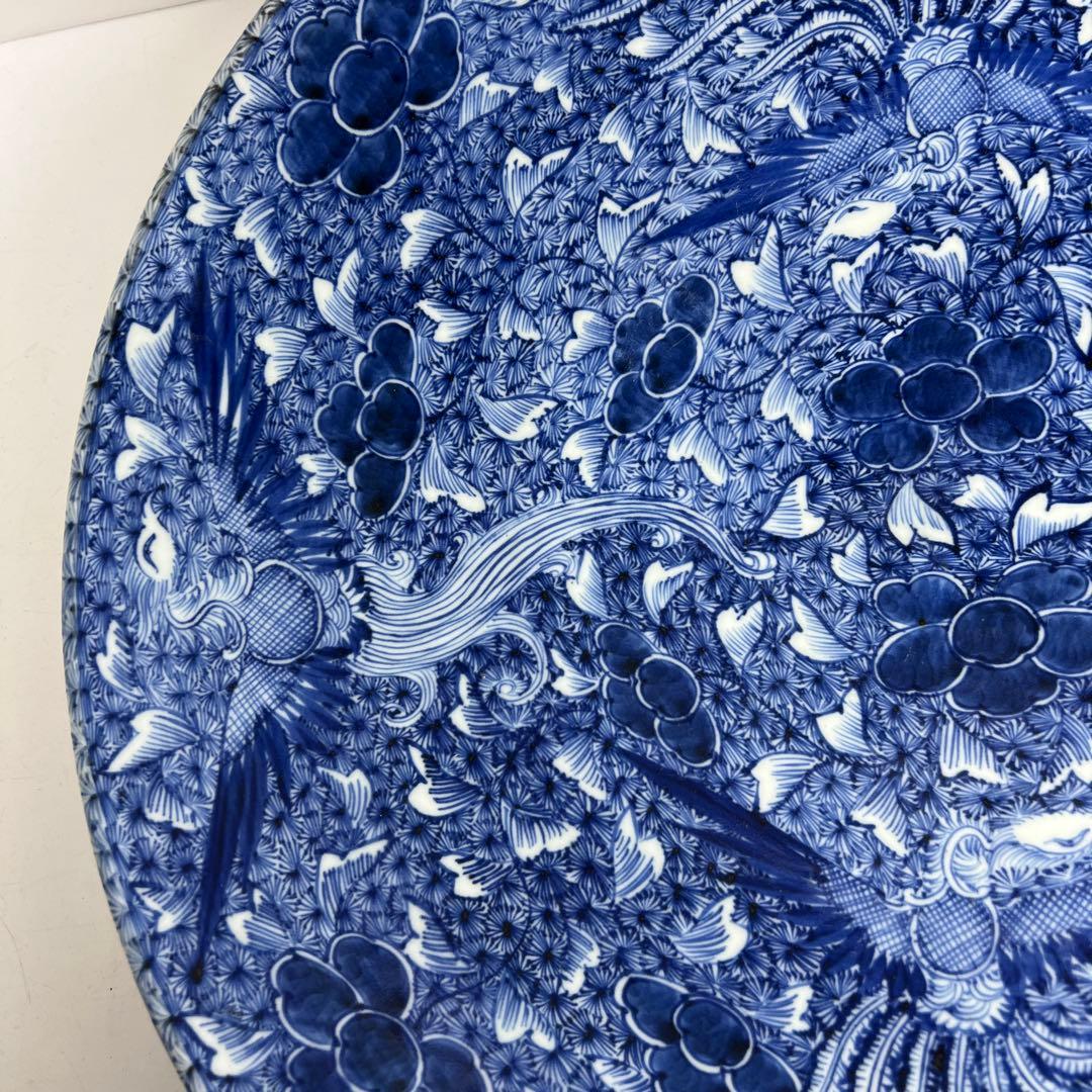 江戸中後期　古伊万里　極美品　染付鳳凰文大皿　約46.5㎝東Y7-1212☆2F