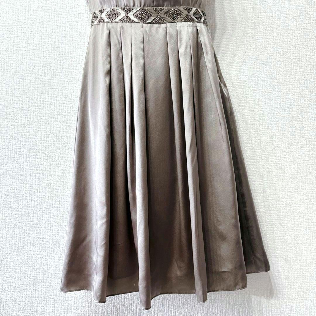 ANAYI シルク100 グレージュ ワンピース ビジュー 新品タグ付