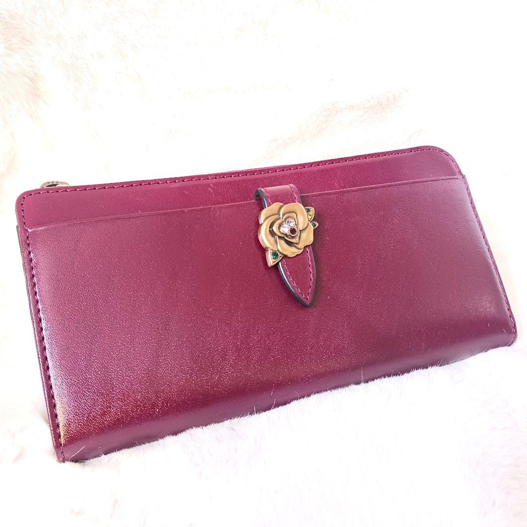 ✨新品✨ アナスイ 薔薇ブローチローズ　L字ファスナー　長財布　革