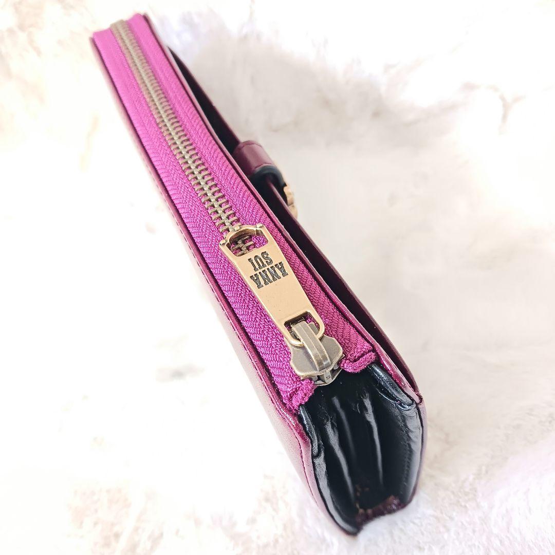 ✨新品✨ アナスイ 薔薇ブローチローズ　L字ファスナー　長財布　革