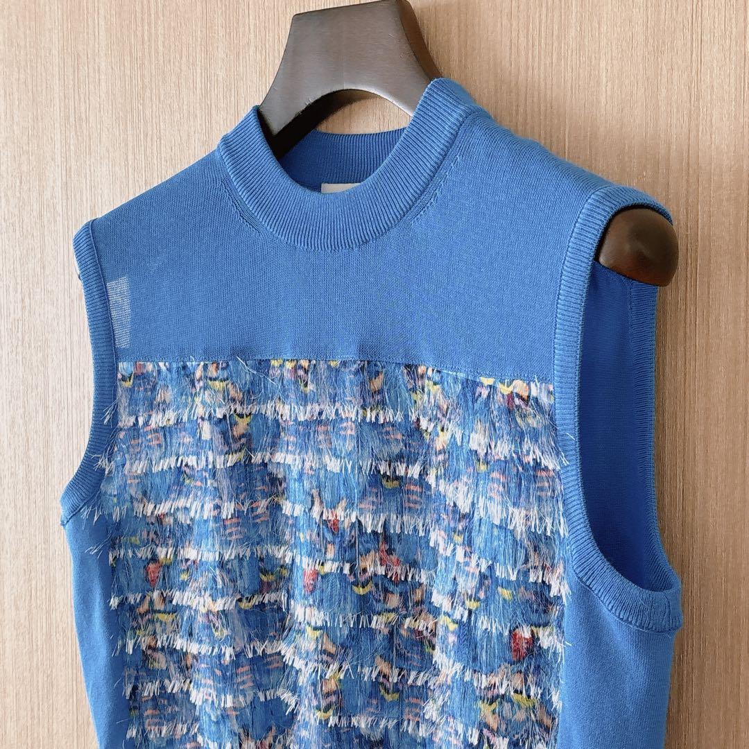 【1343】美品　アナイ　フランジャプリントノースリーブ プルオーバー　38