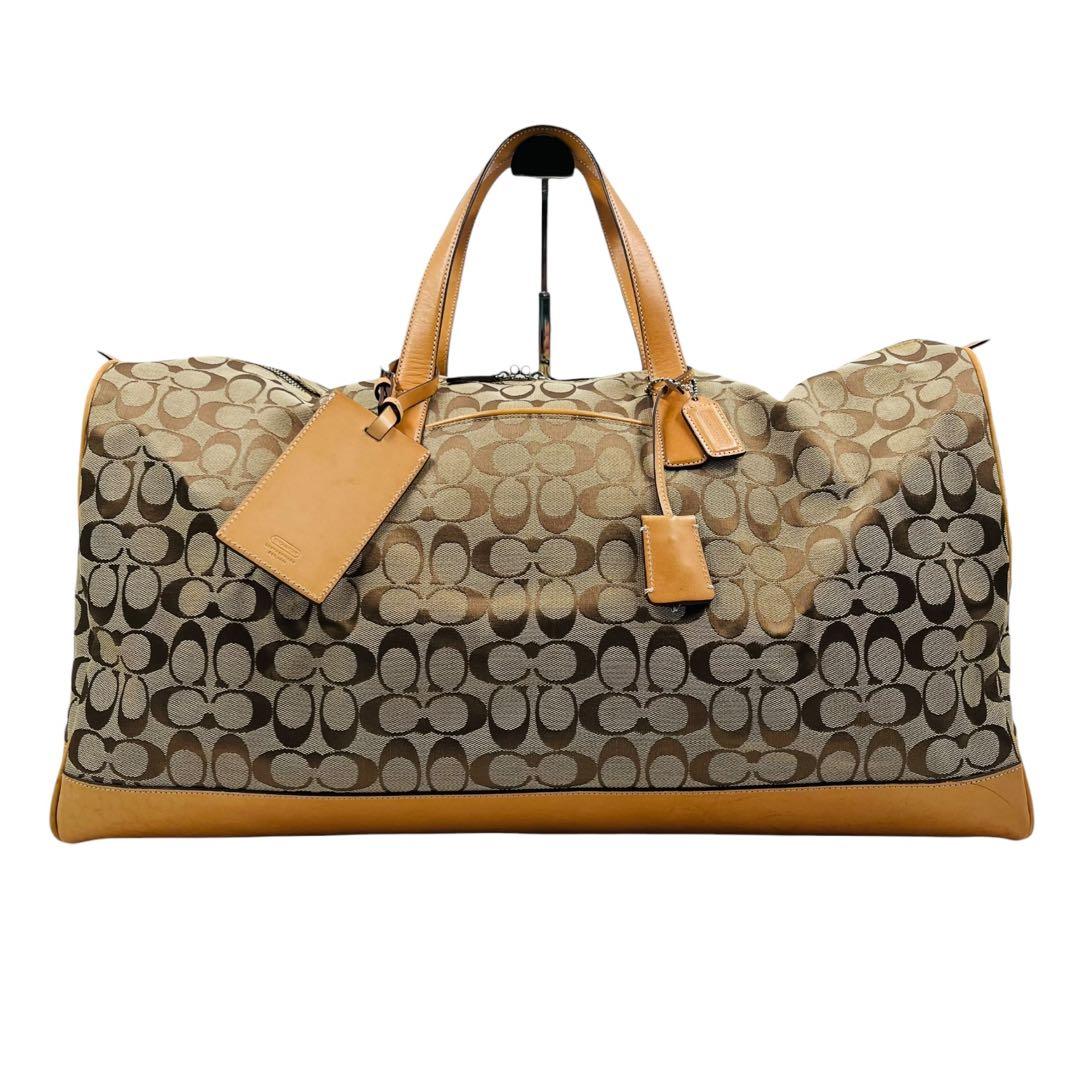 レア コーチ ボストンバッグ 2way シグネチャー ベージュ 大容量 南京錠