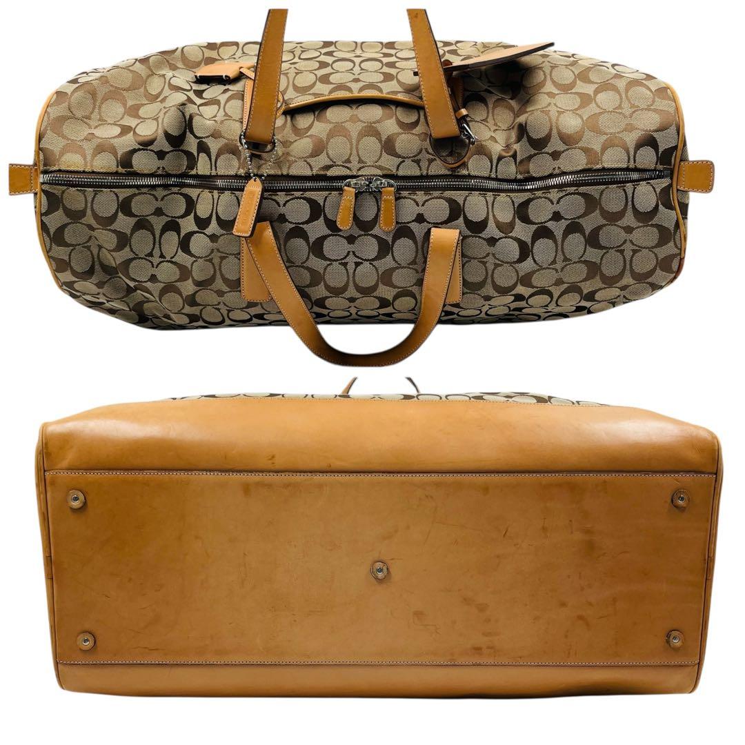 レア コーチ ボストンバッグ 2way シグネチャー ベージュ 大容量 南京錠