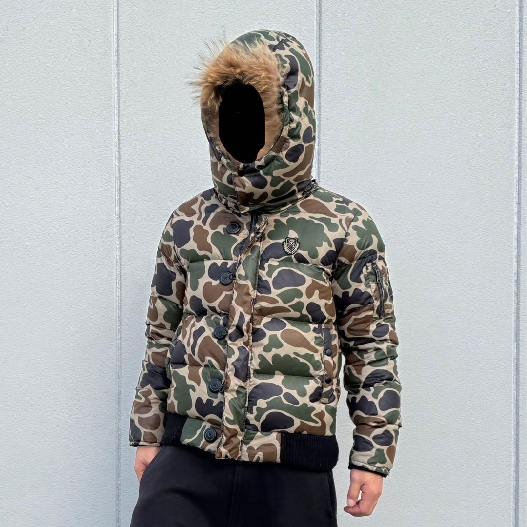 y2k 短丈　2way ファーダウン ジャケット　カモフラ　ギャル　stussy