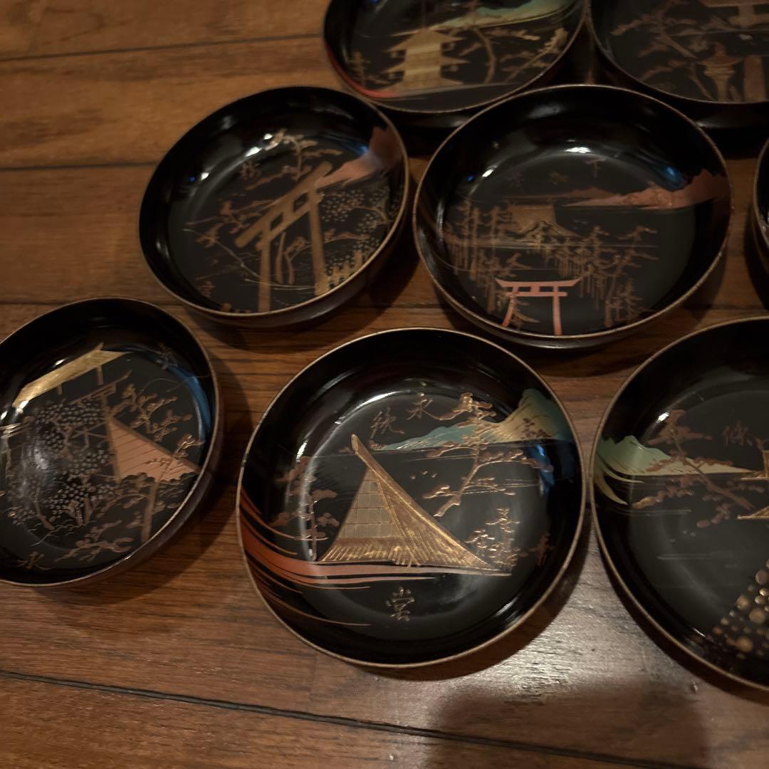 京都名所20選漆器皿二十枚セットアンティーク雅な雰囲気金蒔絵　インテリア実用使い