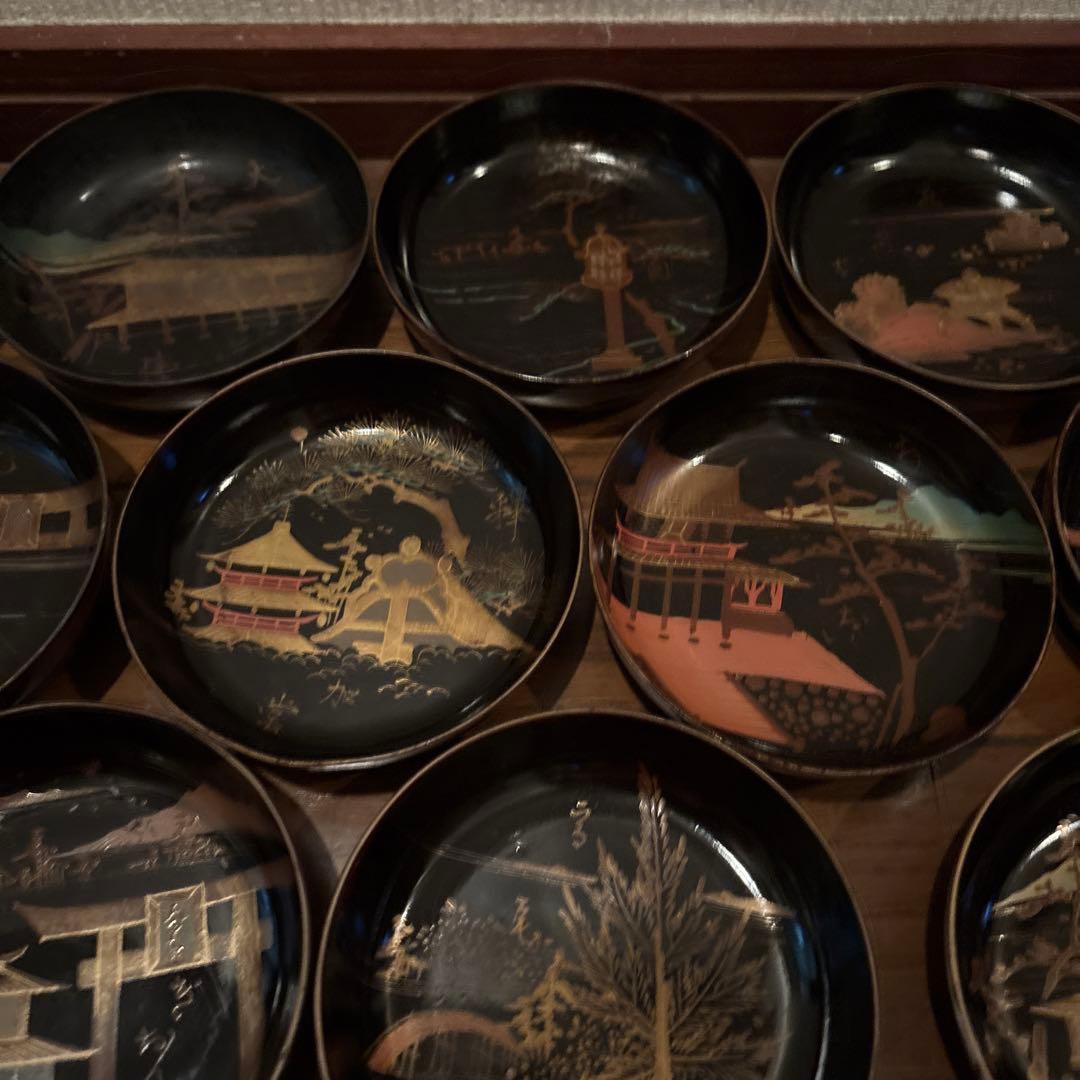 京都名所20選漆器皿二十枚セットアンティーク雅な雰囲気金蒔絵　インテリア実用使い